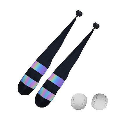  All Fabric Poi, Pair of Knob Rainbow Reflective Stripe Poi