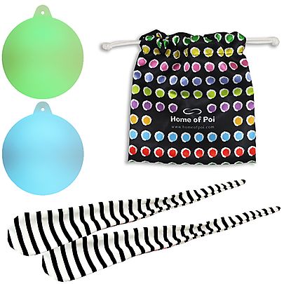  LED Glow Poi, Pair of LED Glow Striped Jailhouse Sock Poi